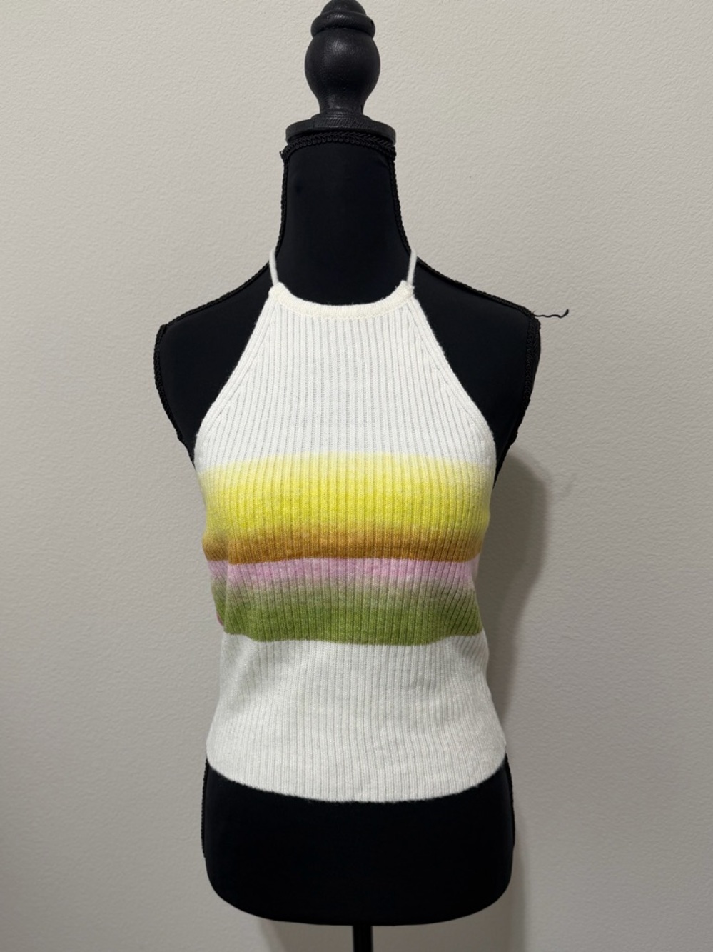Cider White Halter Tank with Yellow, Pink and Green Ombre Stripes